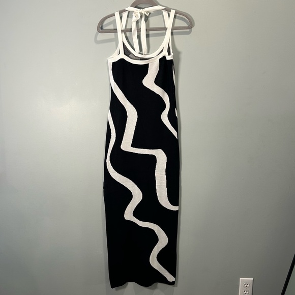 Women’s SHEIN Black & White Maxi Tie Neck Bodycon Dress L - Picture 2 of 15